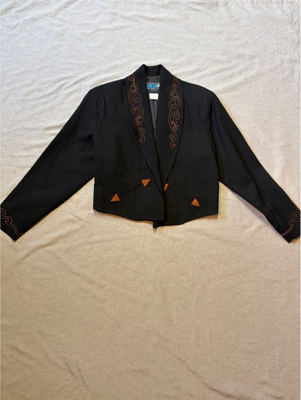 Lone Roo by Roper Women’s L Black Western Cropped Jacket Embroidered Vintage 90s